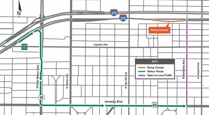 Northbound I-275 Ramp (Exit 42) to Armenia Avenue Closing Sunday Tonight